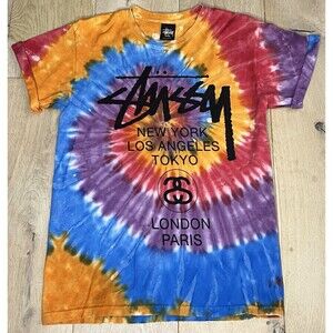 Rare Vintage Y2K Stussy Tie-Dye World Tour Colorful T Shirt Size S